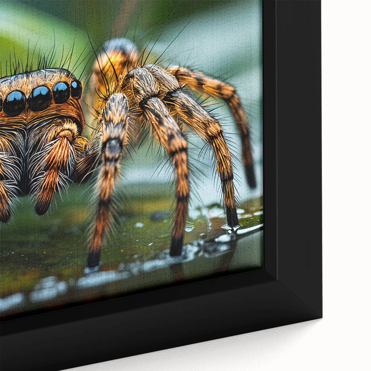 Close-up of a bird in vibrant colors on textured black canvas, ideal for extra large living room wall art.