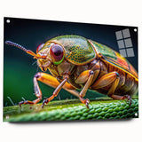 Large abstract wall art featuring a bird in flight, rendered in vibrant blues and greens on acrylic glass.