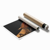 Extra large rolled print featuring a close-up of a bird among floral elements in soft pastel shades.