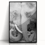 Large abstract wall art featuring a mid-century modernist bird design in black and white tones on a framed acrylic.