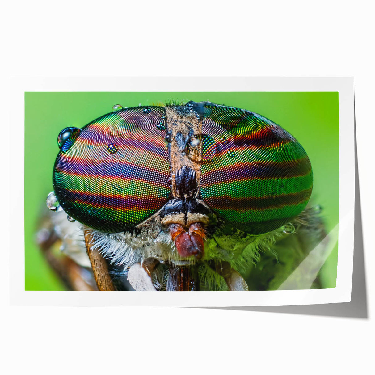 Close-up image of a bird on a branch, using soft green and brown tones on rolled print canvas.