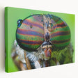 Close-up image of a bird on a stretched canvas, featuring soft gray and white tones, ideal for kitchen wall art.