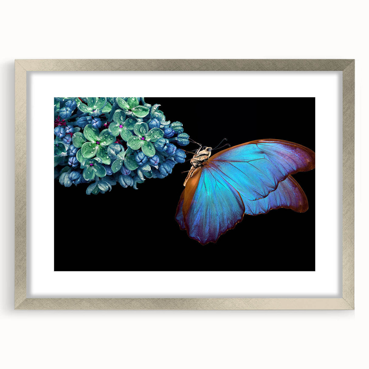 Textured art print of abstract birds in muted earth tones on a silver-framed canvas, ideal for bedroom decor.