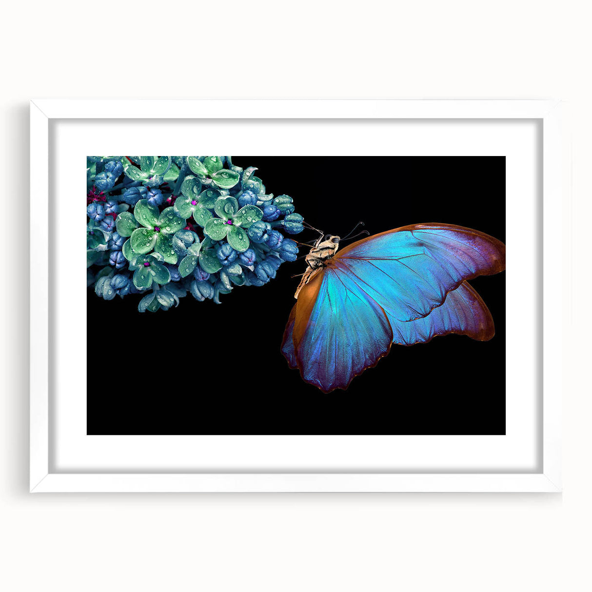 Abstract art print of birds in flight, using soft gray and white tones on a framed canvas.