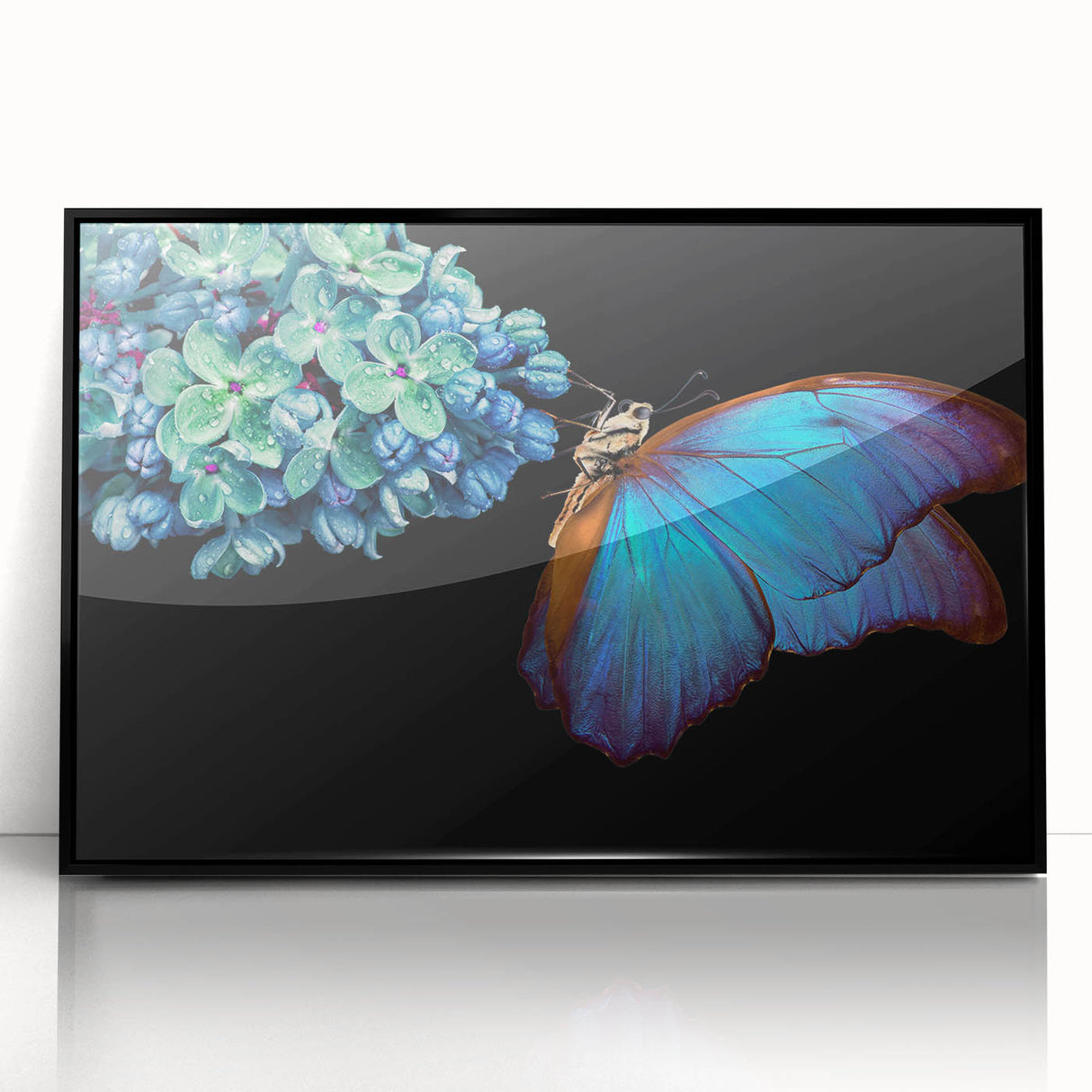 Large abstract wall art featuring a mid-century modernist bird design in vibrant colors on black acrylic.