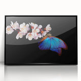 Large abstract wall art featuring a mid-century modernist bird design in black and white tones, framed in acrylic.
