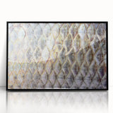 Art deco poster of a bird in flight, rendered in bold black and white colors on a framed acrylic.