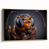 Framed canvas featuring a close-up view of a bird in gold tones, ideal for bedroom wall art with a vintage style.