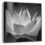 Black and white landscape art painting of florals, framed canvas in vintage poster style, suitable for bedroom decor.