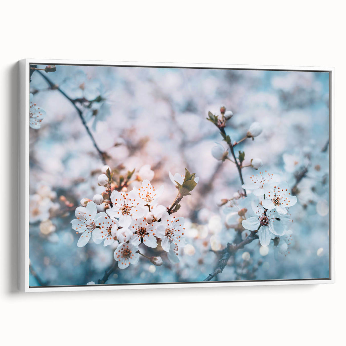 Close-up of colorful florals in a vintage poster art style, framed canvas, ideal for living room decor.