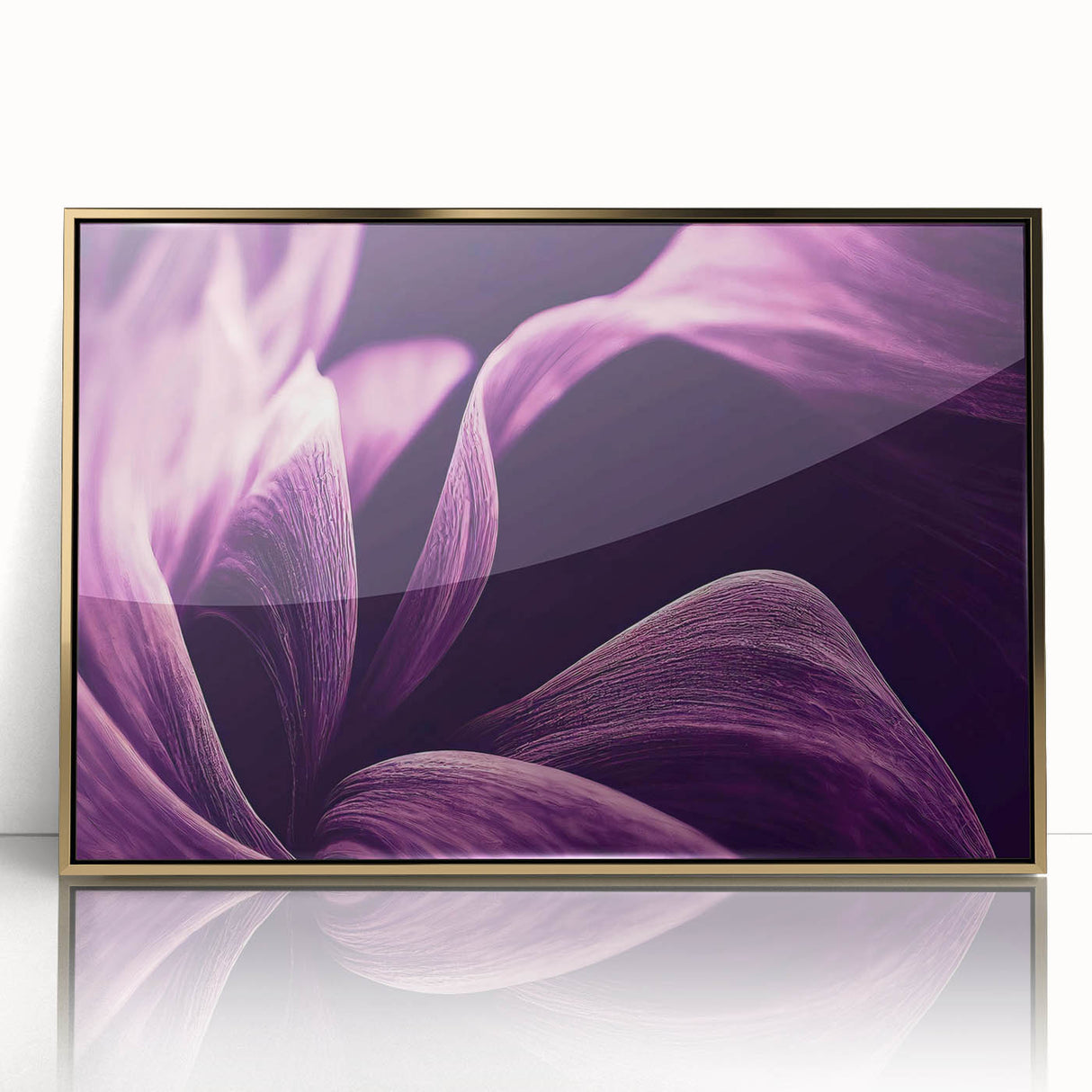 Large art print of a floral close-up in gold frame, featuring soft pastel colors, ideal for nursery wall art.