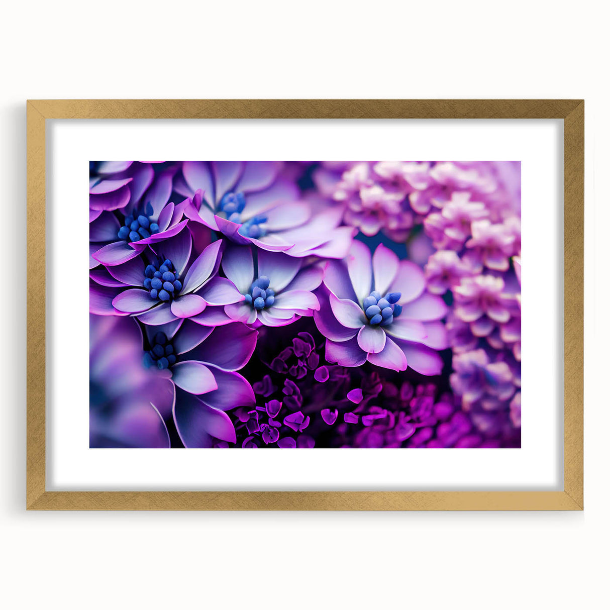 Extra large abstract art print featuring textured florals in gold frame, ideal for living room decor.