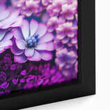 Close-up of a textured black wall art featuring vibrant floral designs on a large framed canvas, ideal for living room decor.