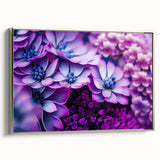 Framed canvas featuring a landscape art painting of colorful flowers, set against a black background.