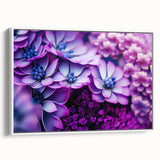Extra large framed canvas featuring vintage poster art of colorful florals on a black background.