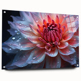 Close-up of a large abstract floral design in vibrant colors on acrylic glass, ideal for bedroom or dining room decor.