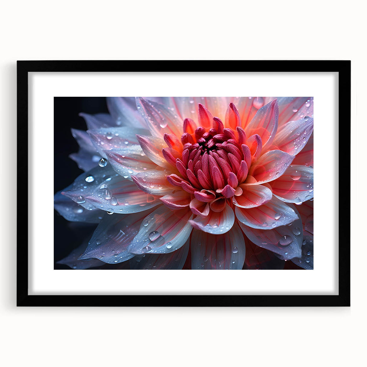 Extra large abstract art print featuring vibrant, colorful floral designs on a textured canvas, framed in black.