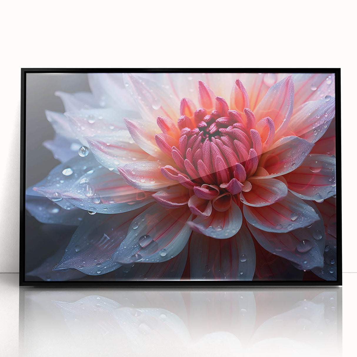 Large abstract wall art featuring vibrant floral designs in a black acrylic frame, suitable for modern living room decor.