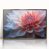 Large art print of a mid-century modernist floral design in soft pastel shades on a framed acrylic.