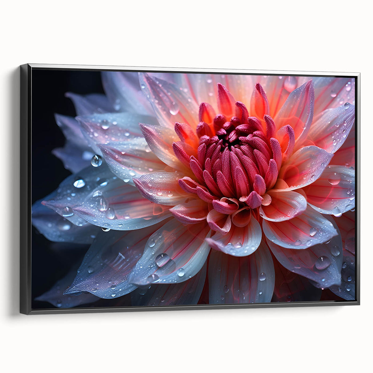Black and white landscape art painting of florals, framed canvas, ideal for bedroom decor.