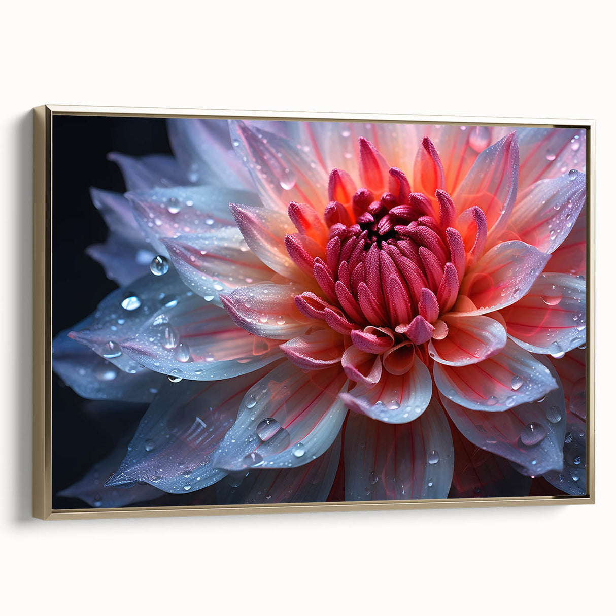 Framed canvas featuring a close-up floral design in black and gold tones, ideal for bedroom wall art.