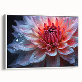 Vintage poster art of colorful florals on a black background, framed canvas, suitable for living room decor.