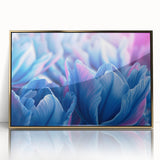 Large acrylic print of a floral design in gold and green tones, framed in gold, reflecting mid-century modernist style.