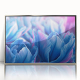 Mid-century modernist floral design in muted pastels on acrylic, framed in silver, ideal for nursery wall art.