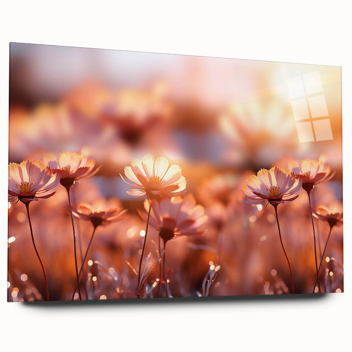 Large abstract floral art in vibrant pink and green hues on acrylic glass, ideal for bedroom or dining room decor.