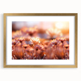 Extra large abstract art print featuring textured floral designs in muted earth tones, framed in gold.