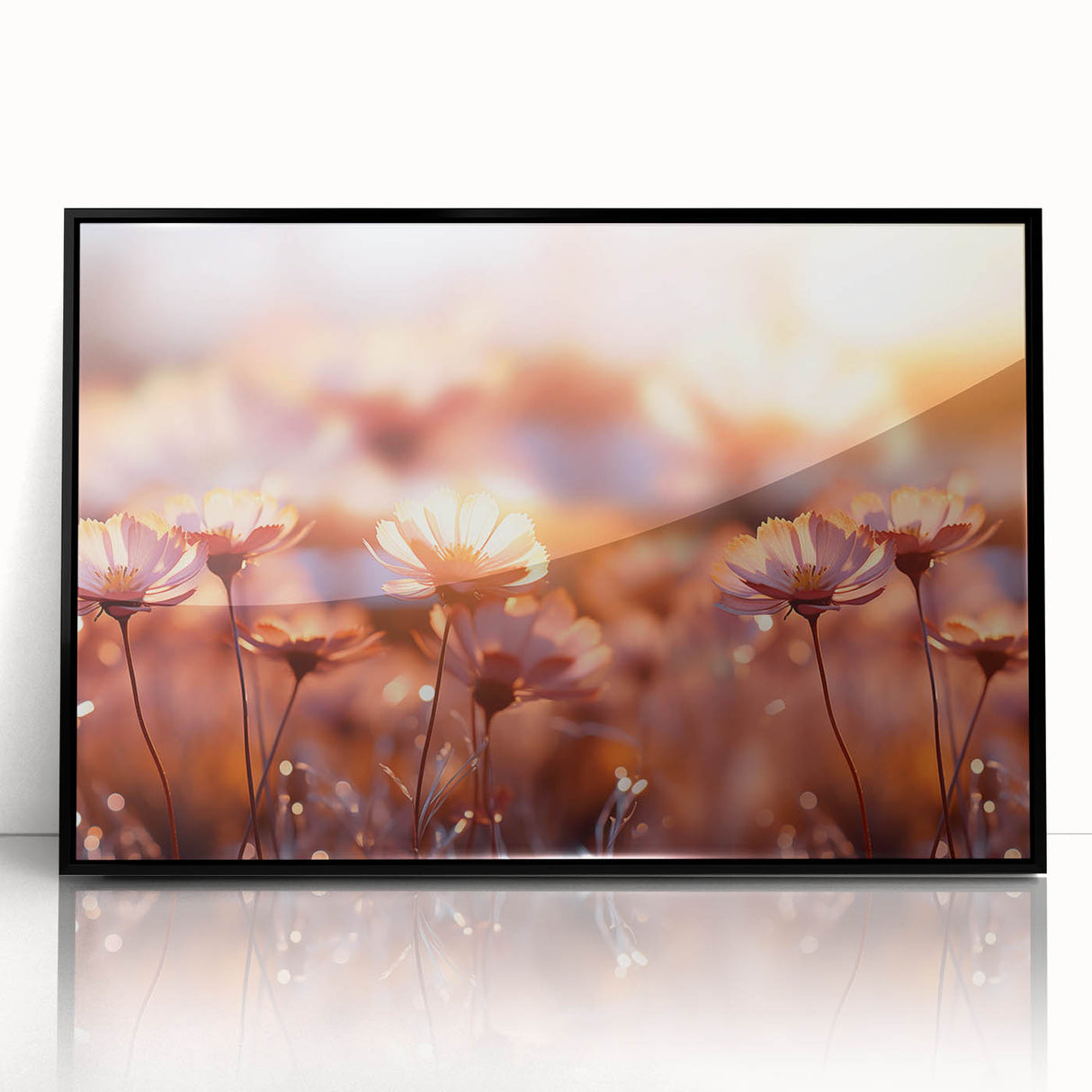 Large abstract wall art featuring a floral design in vibrant colors on a black acrylic frame.