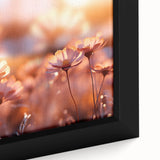 Close-up of a black framed canvas featuring a textured floral design with vibrant, colorful accents.