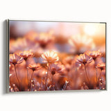 Framed canvas depicting a landscape art painting with vibrant floral designs on a black background.