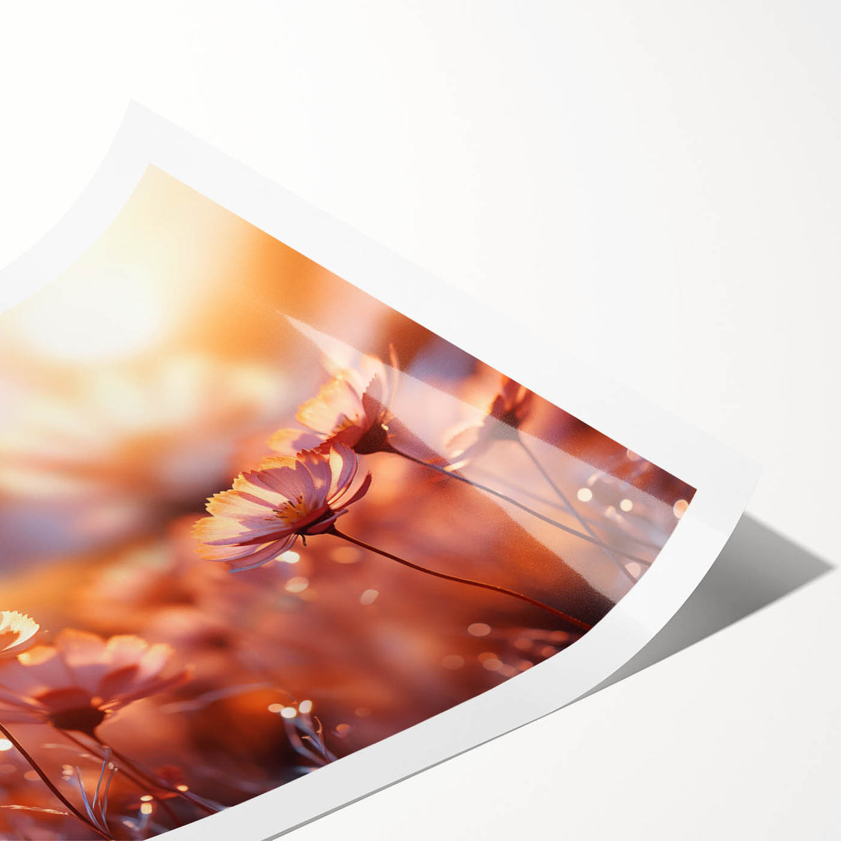 Extra large wall art featuring line art flowers in black on white, rolled print format.