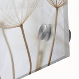 Large abstract floral design in vibrant colors on acrylic glass, ideal for dining room art in a mid-century modernist style.