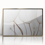 Large art print of a mid-century modernist floral design in muted pastel shades on framed acrylic.