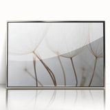 Mid-century modernist art depicting florals in muted tones on a framed acrylic, ideal for nursery wall art.