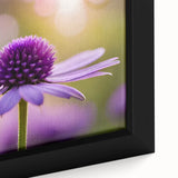Close-up of a black framed canvas featuring a colorful, textured floral design, ideal for living room decor.