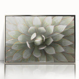 Mid-century modernist floral design in muted pastel shades, acrylic print framed in silver, suitable for nursery wall art.