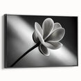 Black and white framed canvas featuring a close-up floral design, ideal for bedroom wall art.