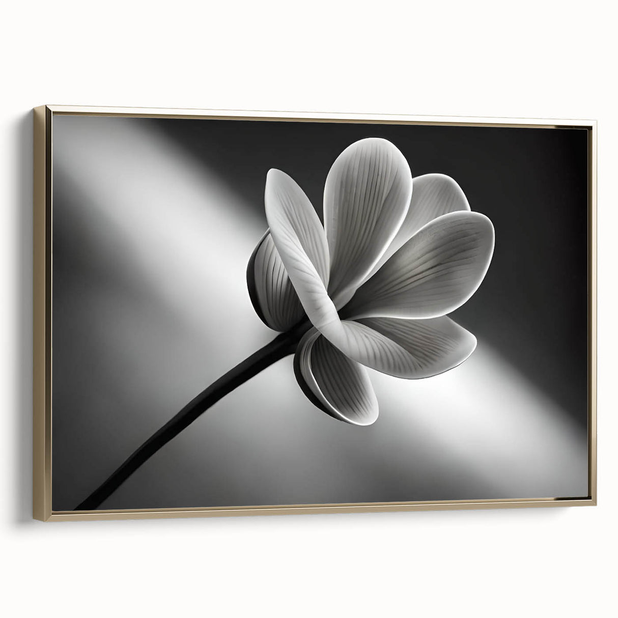 Framed canvas depicting a close-up floral design in muted gold and black tones, suitable for bedroom wall art.