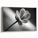 Framed canvas featuring a vintage landscape art painting with colorful flora and muted black background.