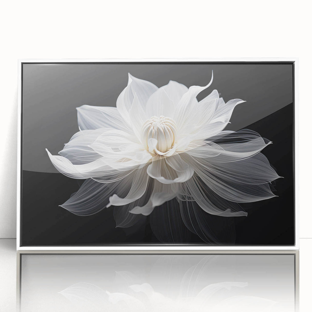 Art deco floral poster in muted pastel shades, framed acrylic, ideal for nursery wall art.