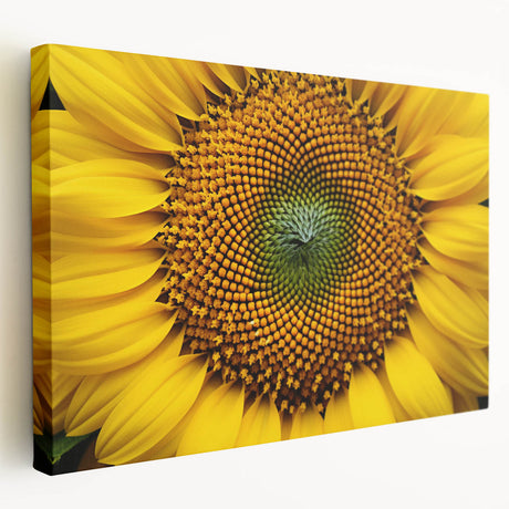 Close-up floral design on large stretched canvas with vibrant green and yellow tones, ideal for kitchen wall art.