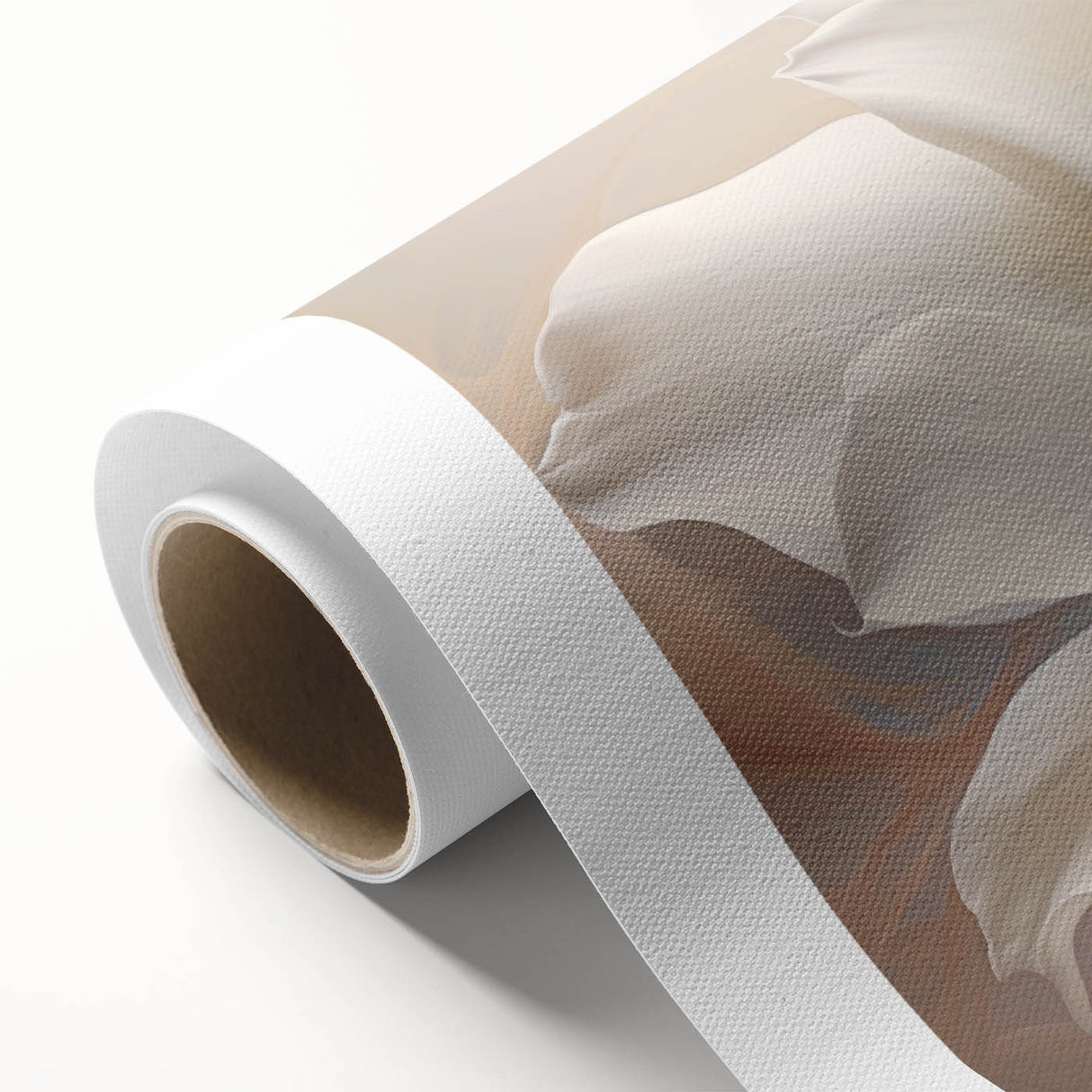 Art deco floral design in soft pastel shades on rolled canvas, ideal for nursery wall art.