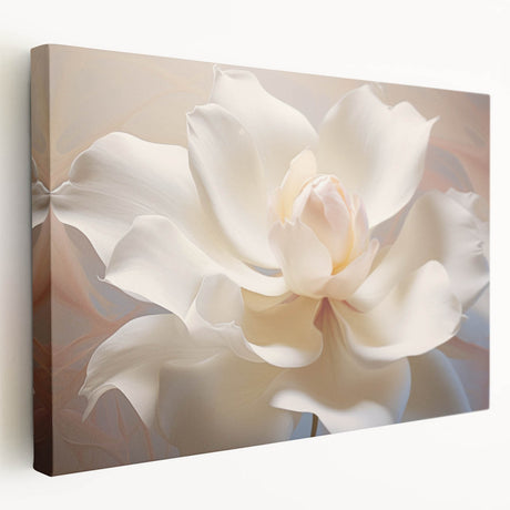 Close-up floral design on stretched canvas featuring vibrant pink and green tones, suitable for kitchen wall art.