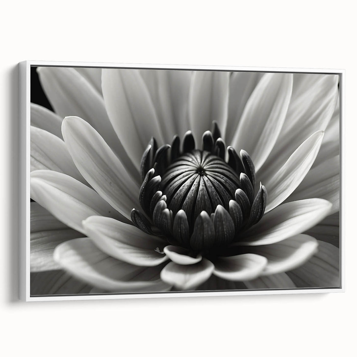 Vintage poster art of colorful florals on a black background, framed canvas, ideal for living room decor.