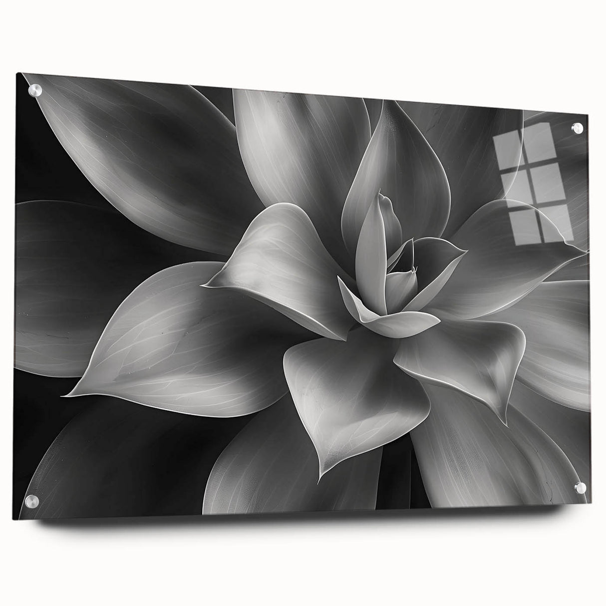 Large abstract floral design in vibrant colors on acrylic glass, ideal for bedroom or dining room decor.