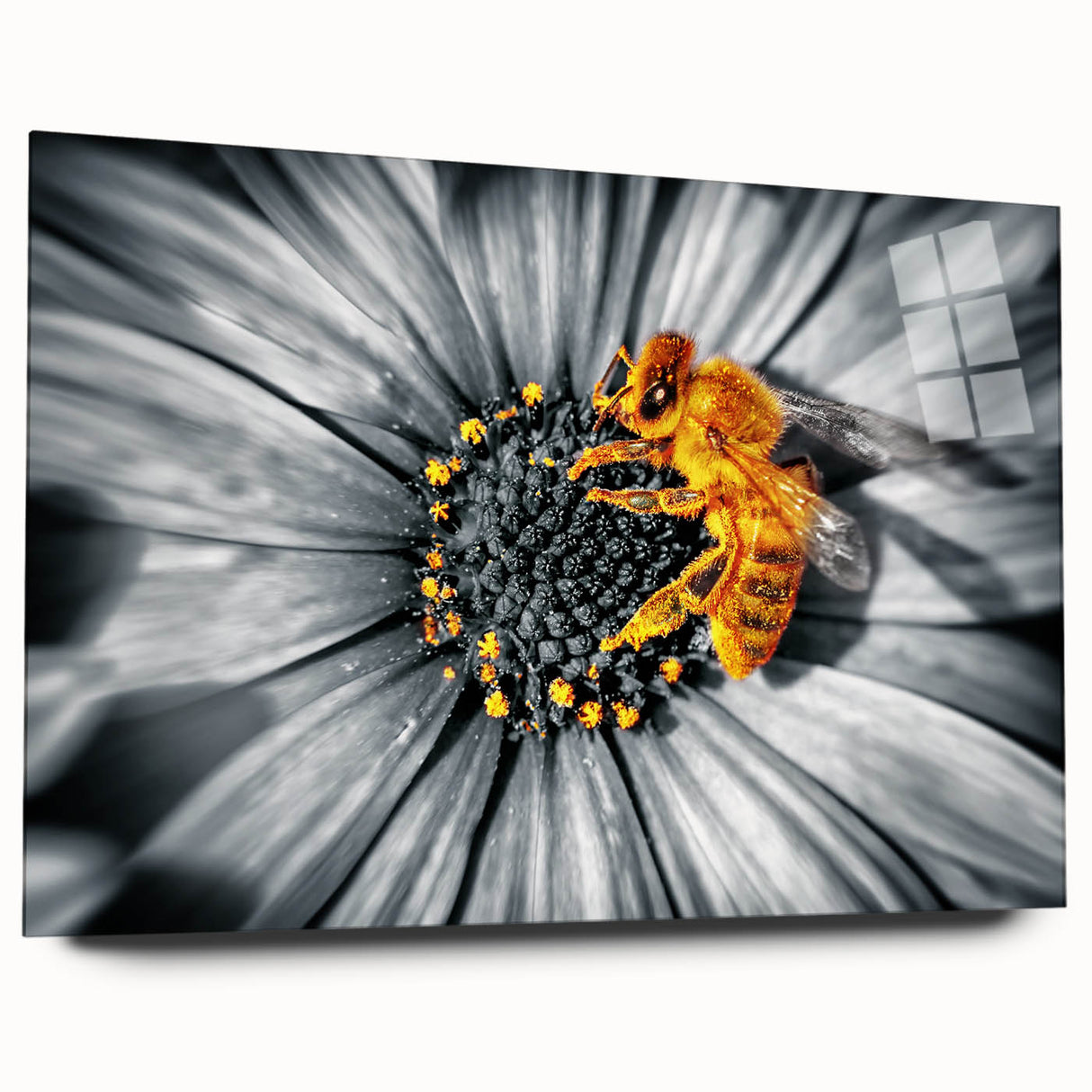 Large abstract floral art in vibrant colors on acrylic glass, ideal for bedroom or dining room decor.