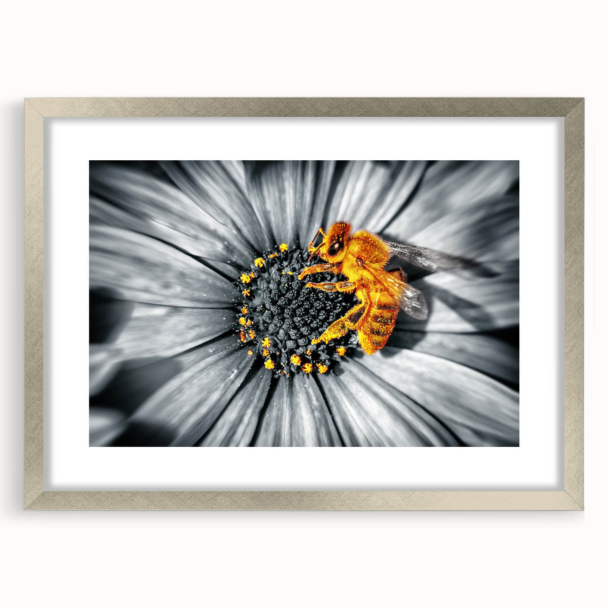 Textured abstract art print featuring soft, neutral tones in a silver frame, suitable for bedroom decor.